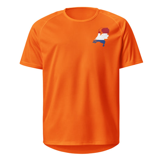 Niederlande Sauf Trikot Vorderseite in Orange – mit Flagge
