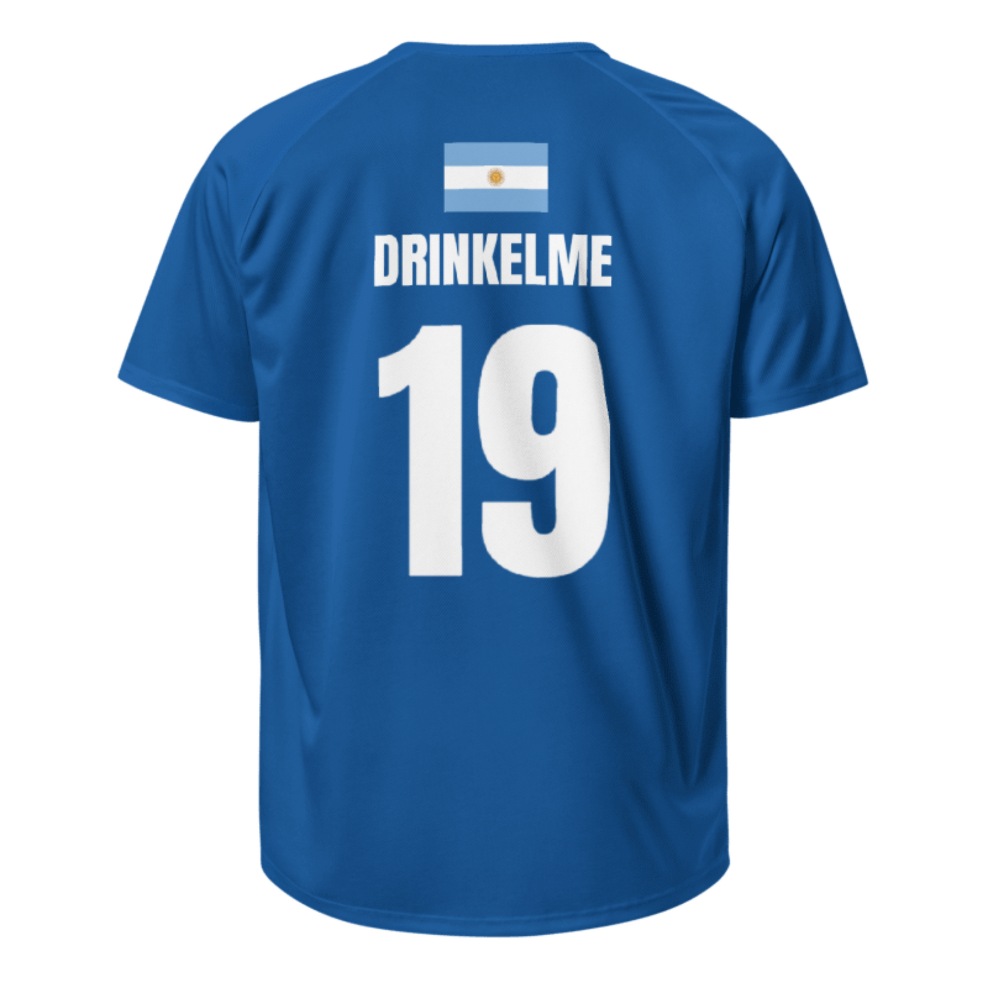 Argentinien Sauf Trikot Rückseite in Dunkelblau – Name Drinkelme Nr. 19