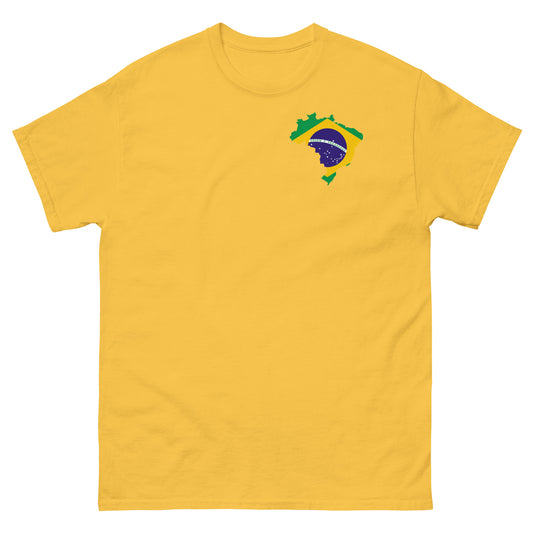 Brasilien Sauf T-Shirt Vorderseite in Gelb – mit Flagge