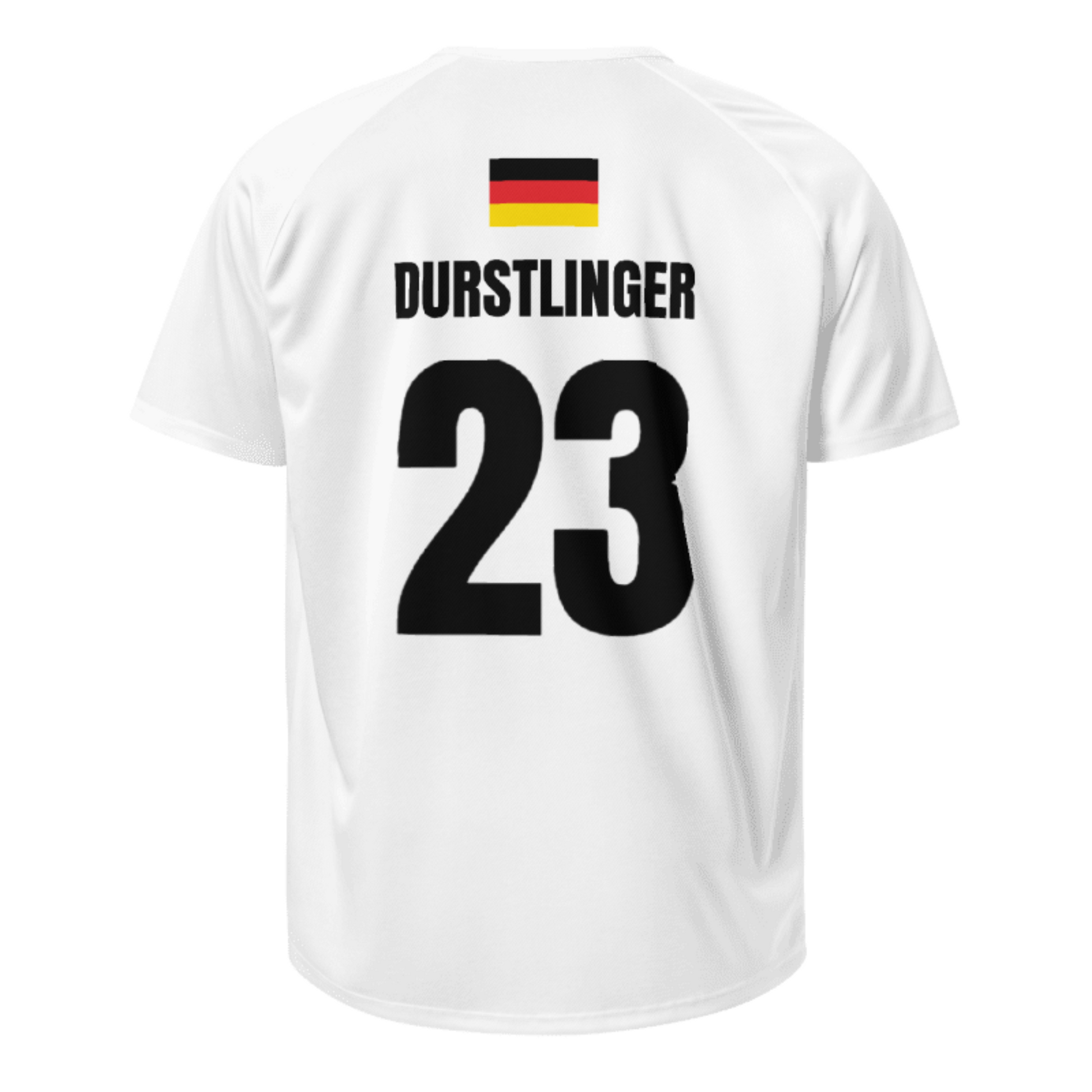 Deutschland Sauf Trikot Rückseite in Weiß – Name Durstlinger Nr. 23