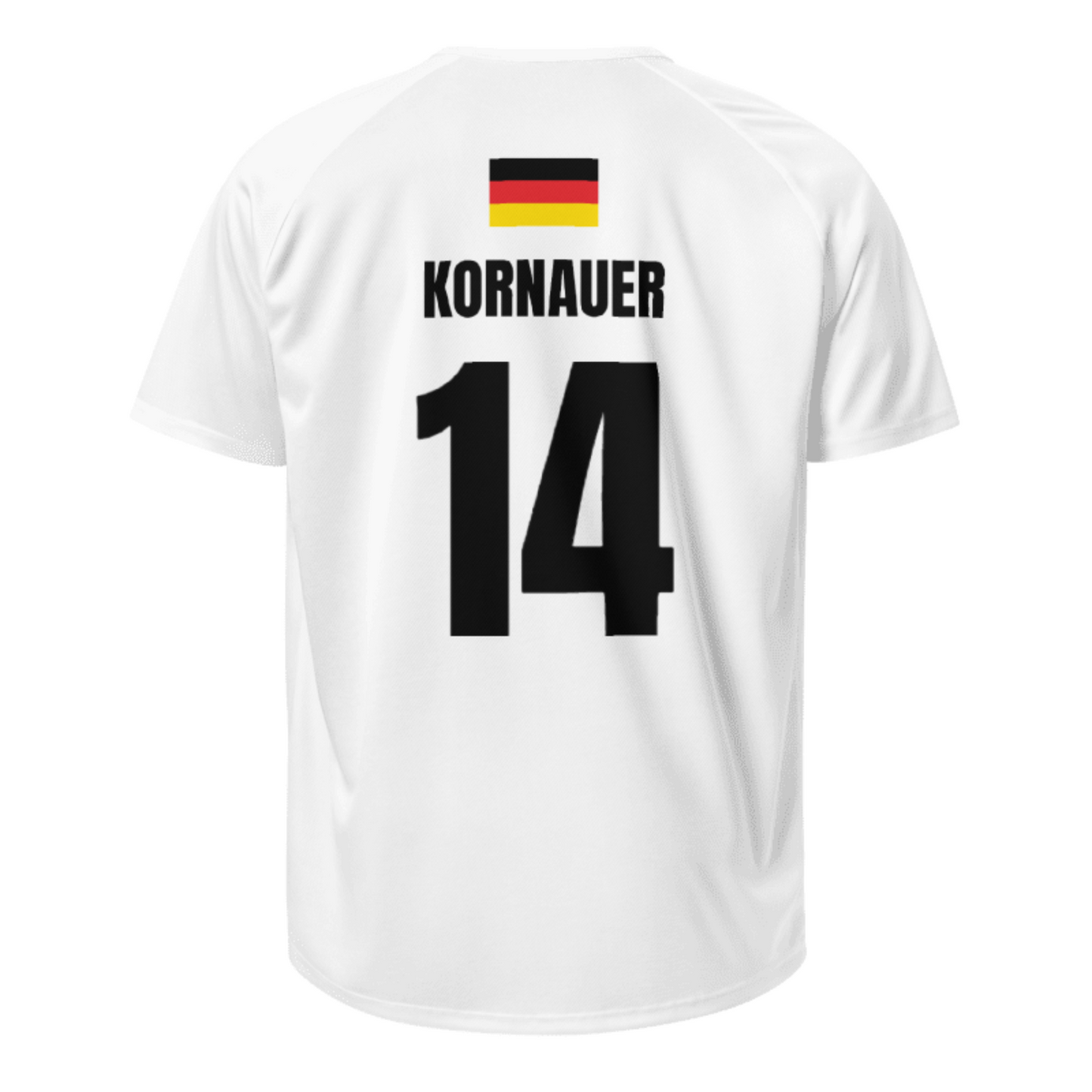 Deutschland Sauf Trikot Rückseite in Weiß – Name Kornauer Nr. 14