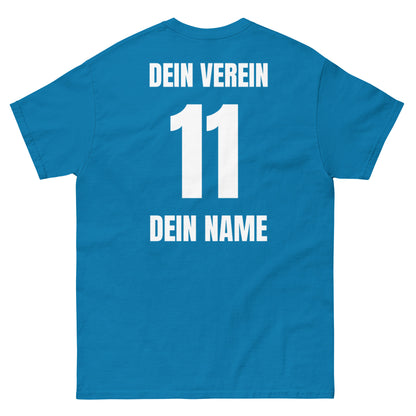 Eigenes Team-Shirt Rückseite in Blau – mit Vereinsname, Nummer und Spielername