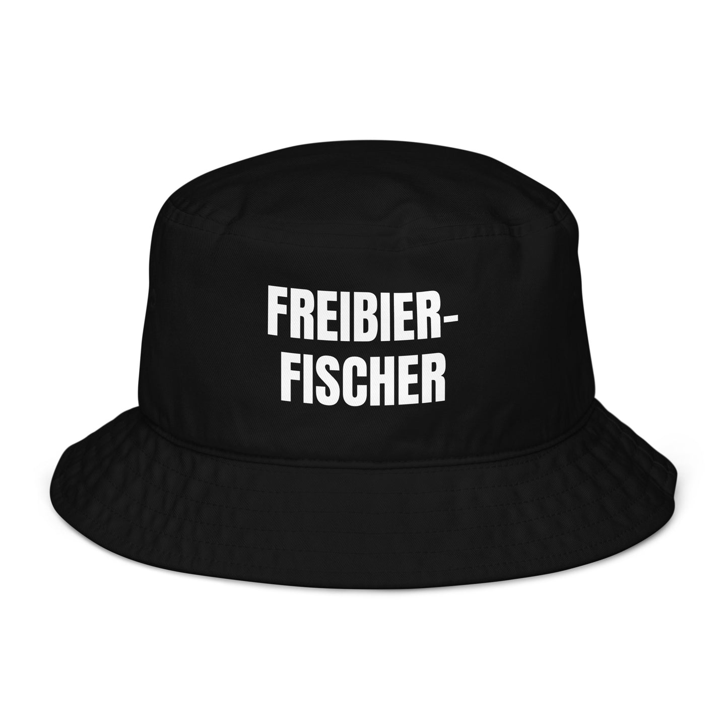 Schwarzer Fischerhut mit Text 'Freibier-Fischer'