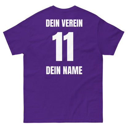 Fun-Shirt Rückseite in Lila – mit Vereinsname, Nummer und Spielername