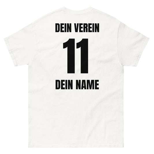 Fußball T-Shirt Rückseite in Weiß – mit Vereinsname, Nummer und Spielername