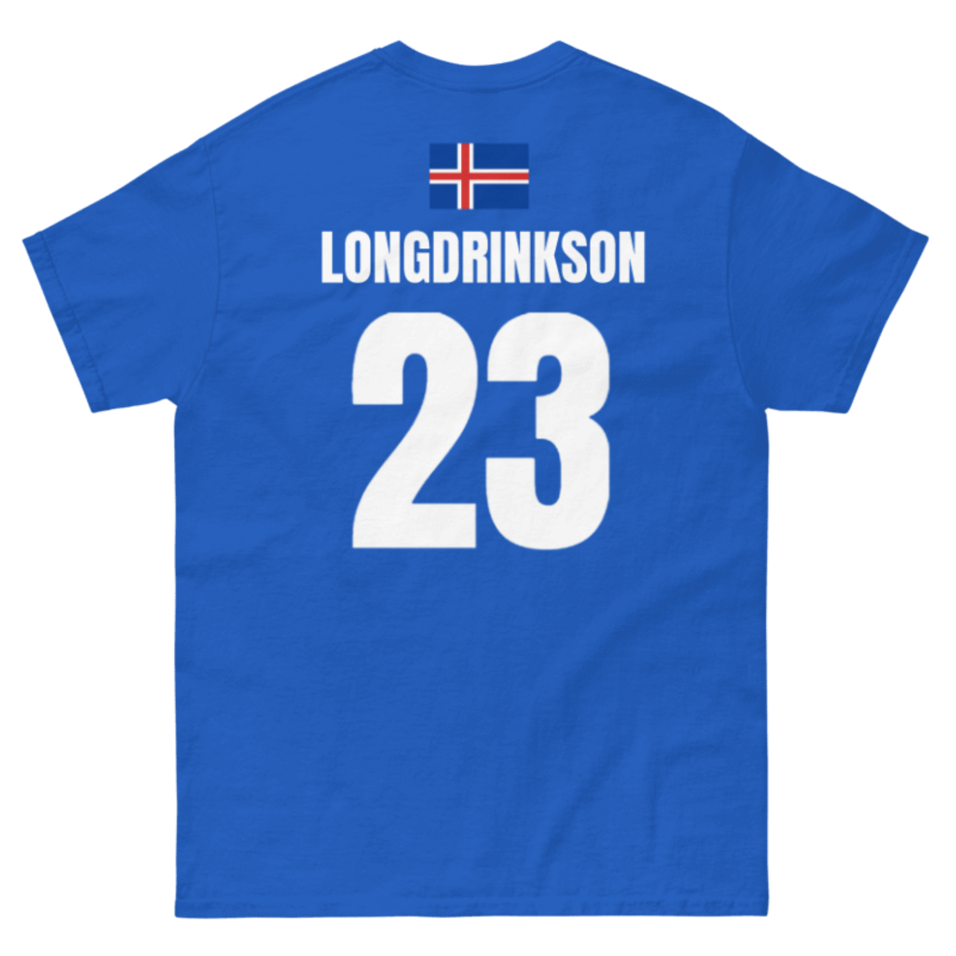 Island Sauf T-Shirt Rückseite in Dunkelblau – Name Longdrinkson Nr. 23
