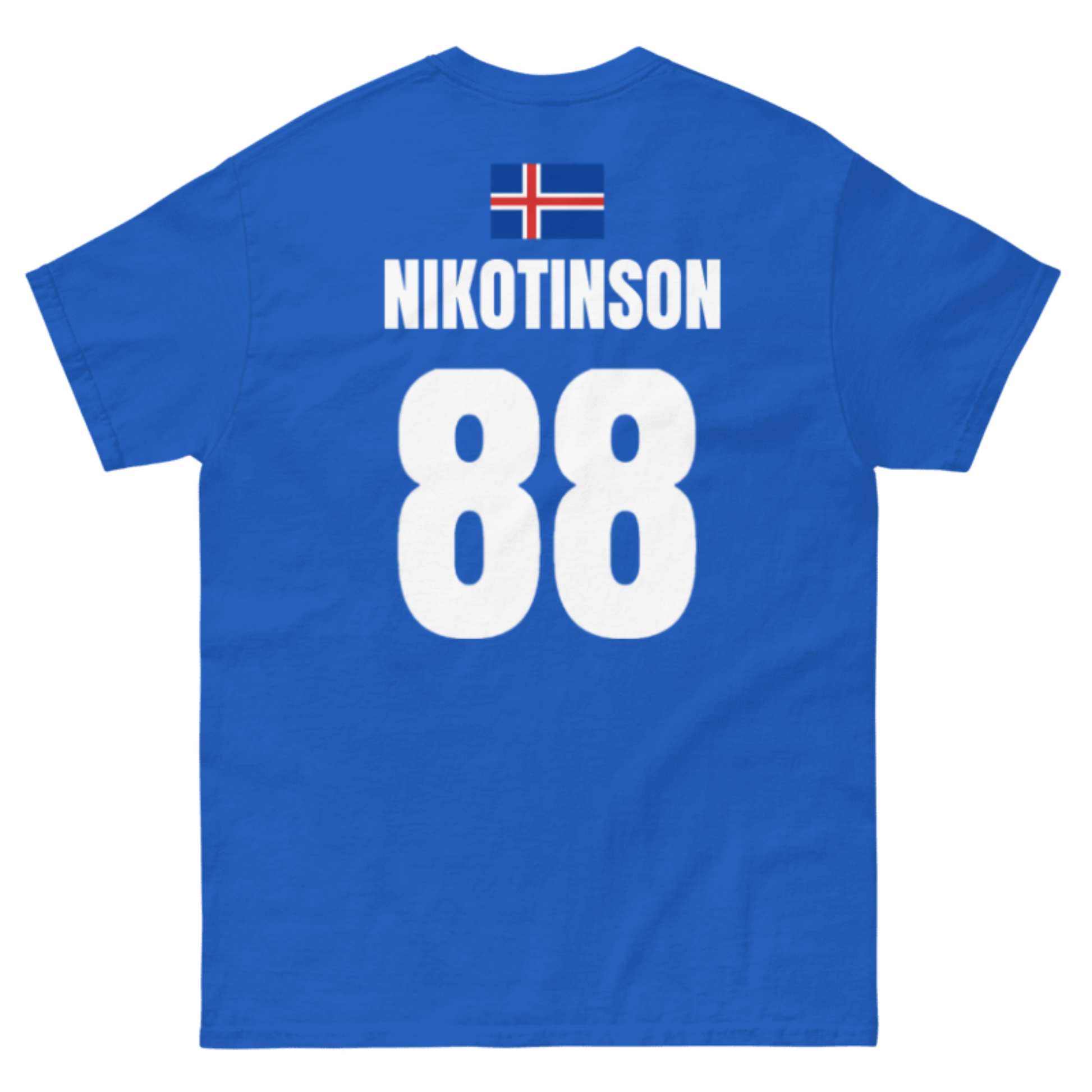 Island Sauf T-Shirt Rückseite in Dunkelblau – Name Nikotinson Nr. 88