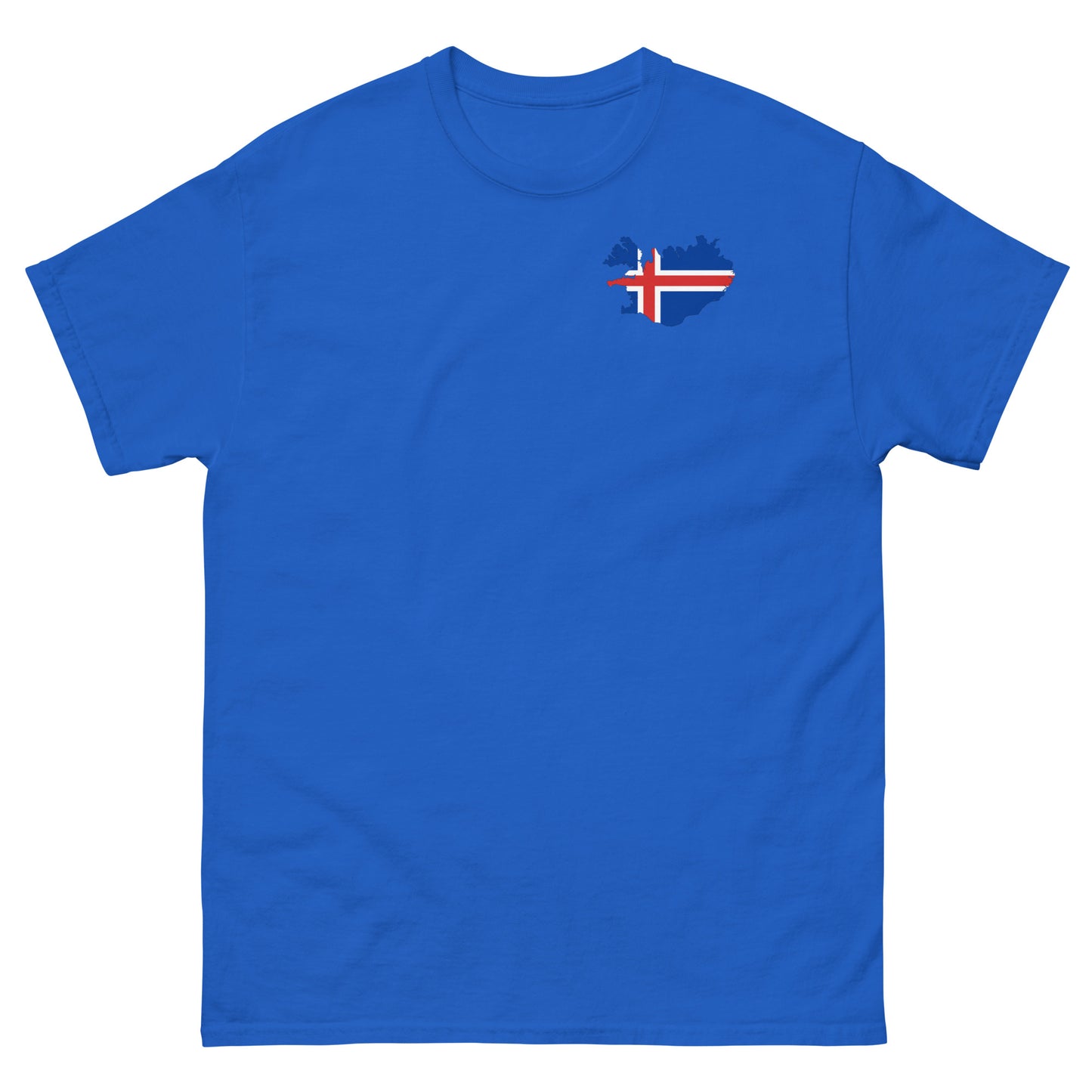 Island Sauf T-Shirt Vorderseite in Dunkelblau – mit Flagge