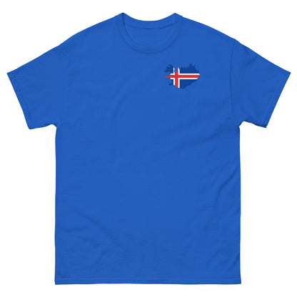 Island Sauf T-Shirt Vorderseite in Dunkelblau – mit Flagge