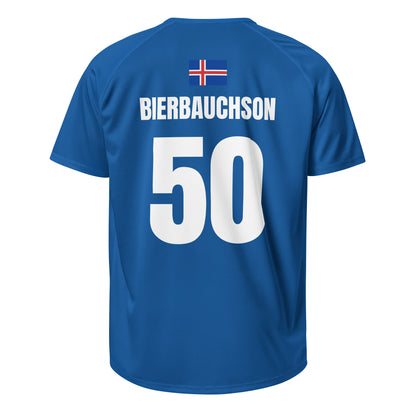 Island Sauftrikot Rückseite in Dunkelblau – Name Bierbauchson Nr. 50