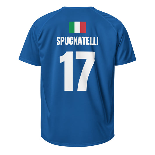 Italien Sauf Trikot Rückseite in dunkelblau – Name Spuckatelli Nr. 17