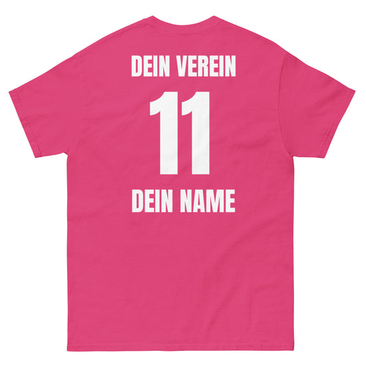 JGA-Shirt Rückseite in Pink – mit Vereinsname, Nummer und Spielername
