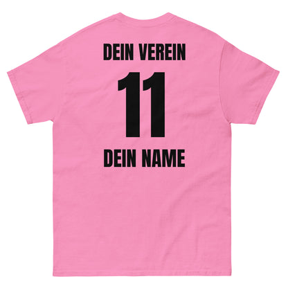 JGA-Shirt Rückseite in Rosa – mit Vereinsname, Nummer und Spielername