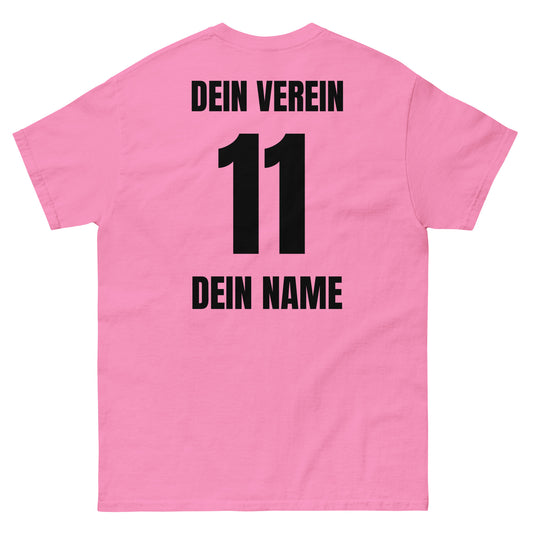 JGA-Shirt Rückseite in Rosa – mit Vereinsname, Nummer und Spielername