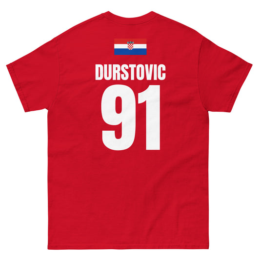 Kroatien Sauf T-Shirt Rückseite in Rot – Name Durstovic Nr. 91