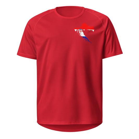 Kroatien Sauf Trikot Vorderseite in Rot – mit Flagge