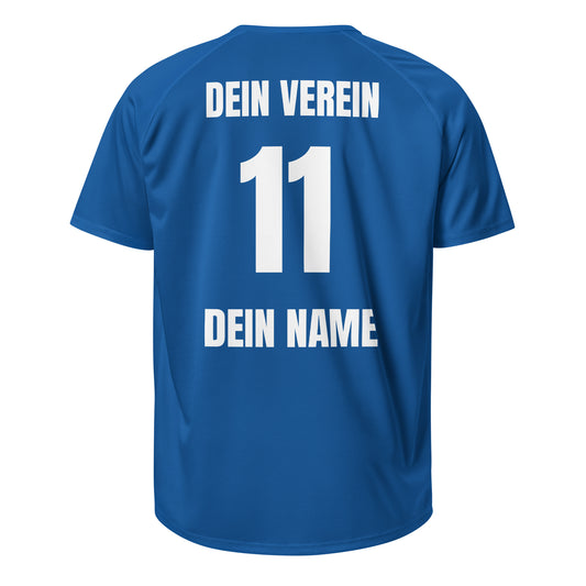 Malle-Trikot Rückseite in Blau – mit Vereinsname, Nummer und Spielername