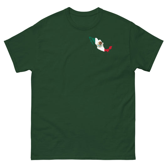 Mexiko Sauf T-Shirt Vorderseite in Dunkelgrün – mit Flagge