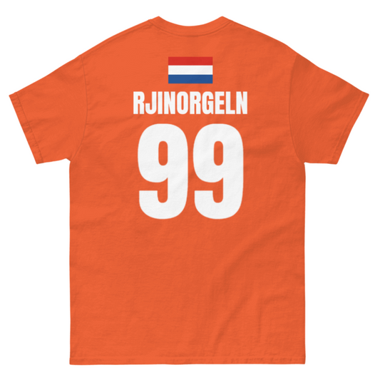 Niederlande Sauf T-Shirt Rückseite in Orange – Name Rjinorgeln Nr. 99