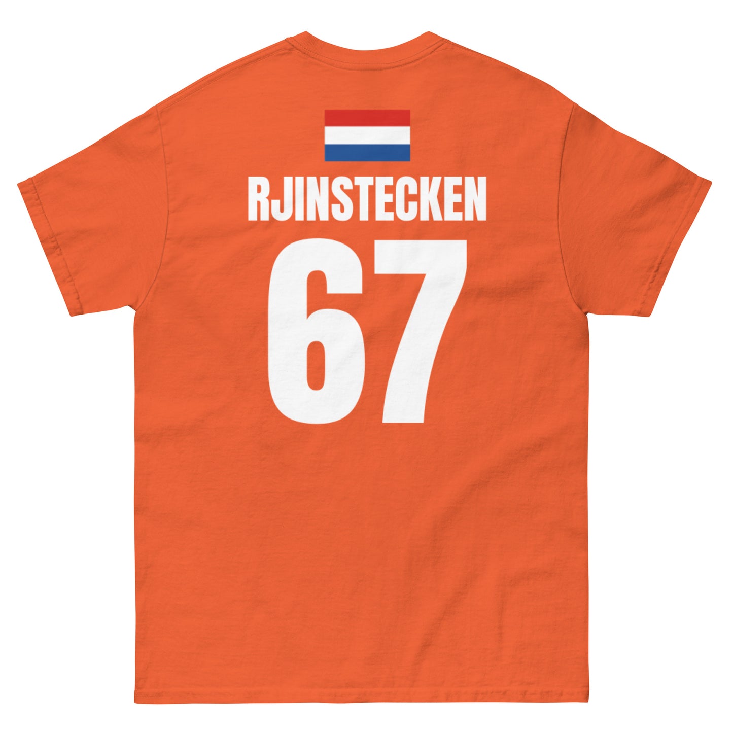 Niederlande Sauf T-Shirt Rückseite in Orange – Name Rjinstecken Nr. 67