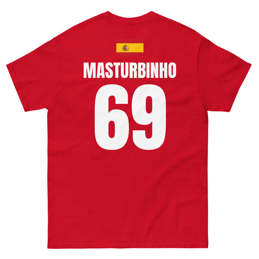 Spanien Sauf T-Shirt Rückseite in Rot – Name Masturbinho Nr. 69