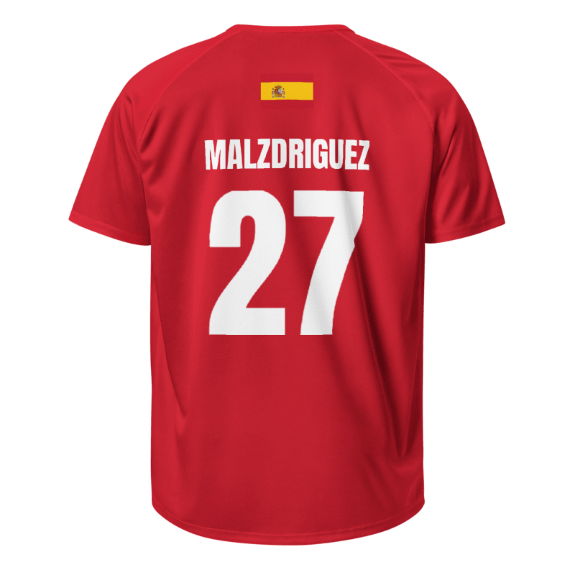 Spanien Sauf Trikot Rückseite in Rot – Name Malzdriguez Nr. 27