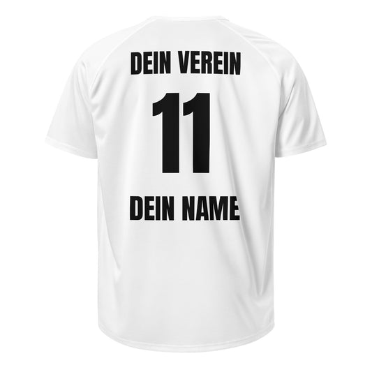 Team-Shirt-Trikot Rückseite in Weiß – mit Vereinsname, Nummer und Spielername