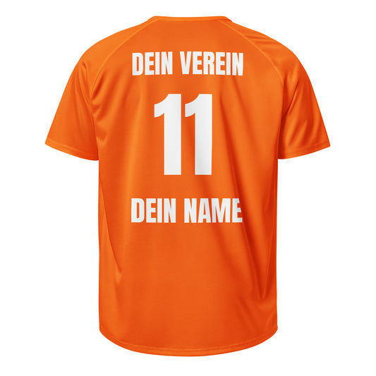 Team-Trikot Rückseite in Orange – mit Vereinsname, Nummer und Spielername